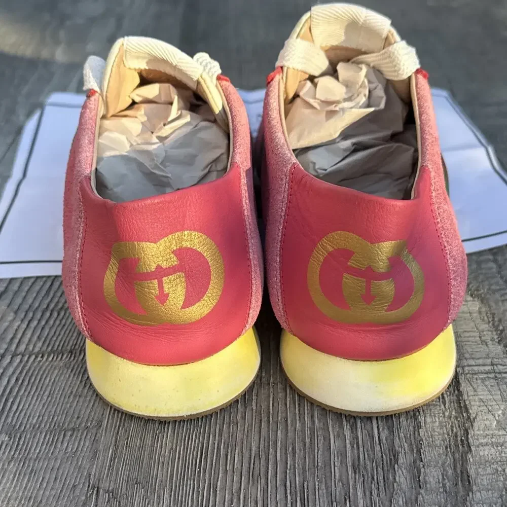 Gucci Rocket Suede Pink Low Top Sneakers Green/Red Stripe SZ IT 40 US 10 W/COA